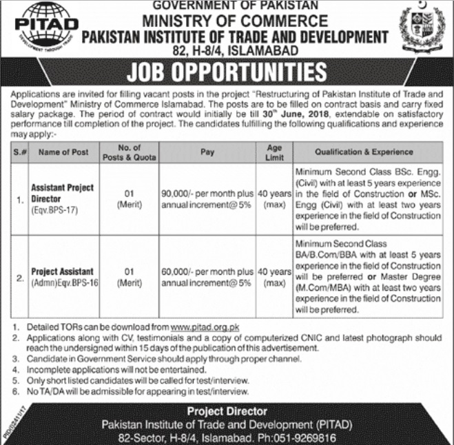 Pakistan Institute of Trade & Development Islamabad Jobs